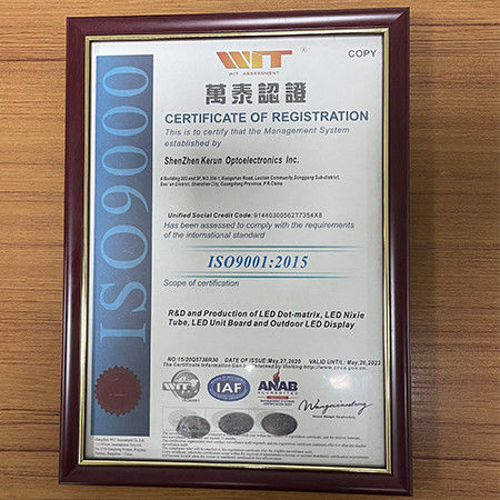 China Shenzhen Kerun Optoelectronics Inc. Certificaciones